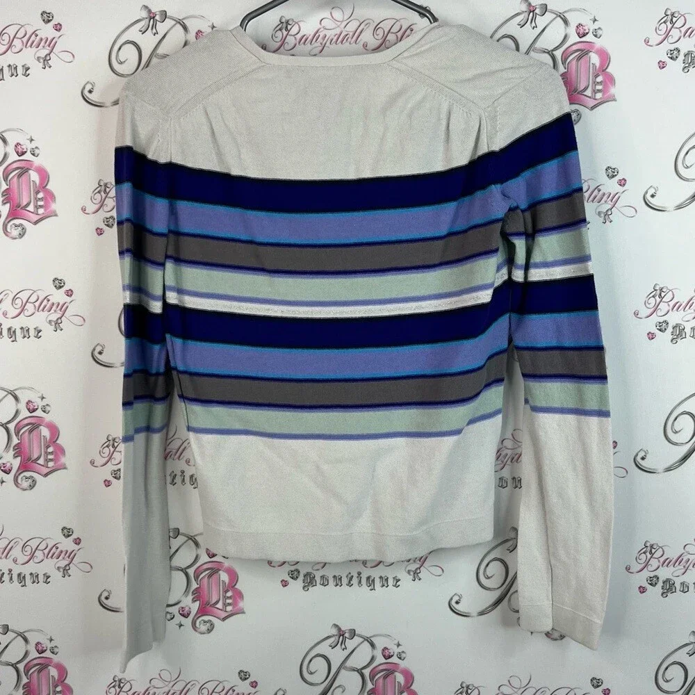 French Connection long sleeve stripes white grey Blue and White Striped Top